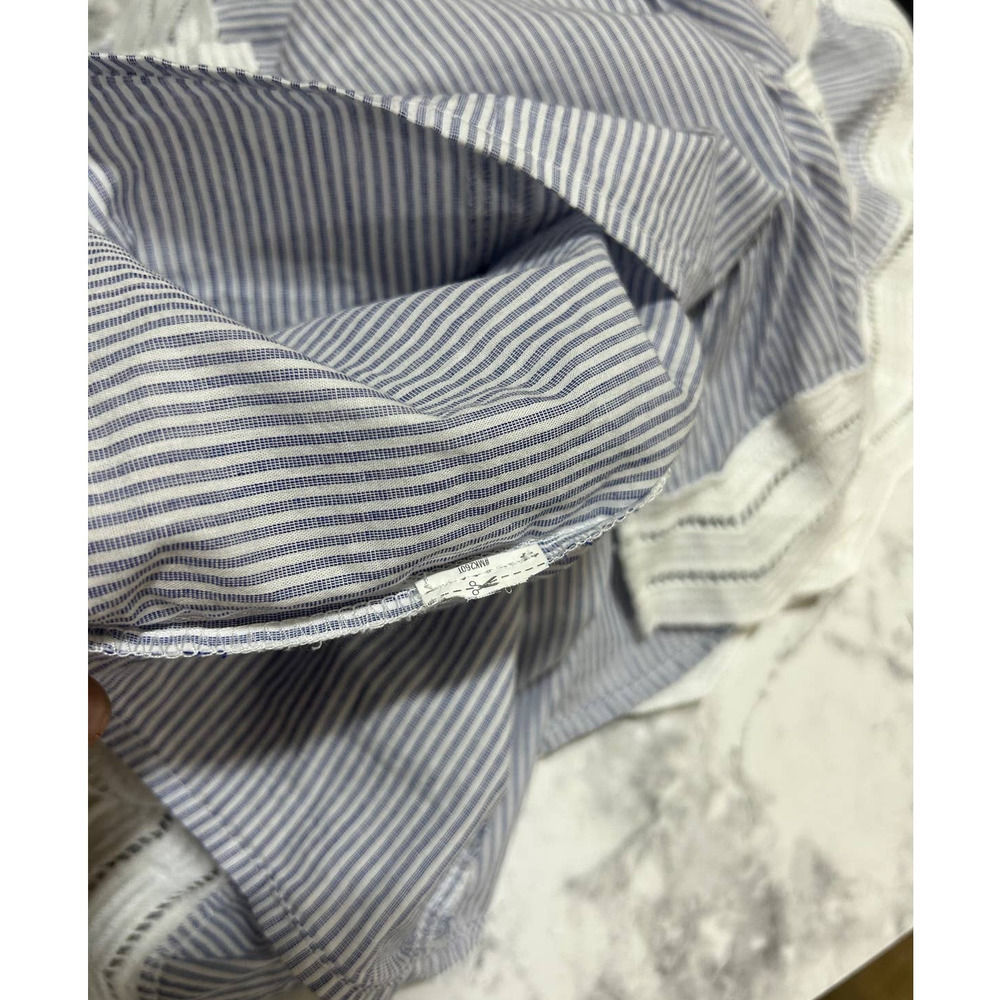 ENGLISH FACTORY Blue White Pinstripe Shirt M Ruffle Cap Top Boho Indie Festival - Picture 9 of 9